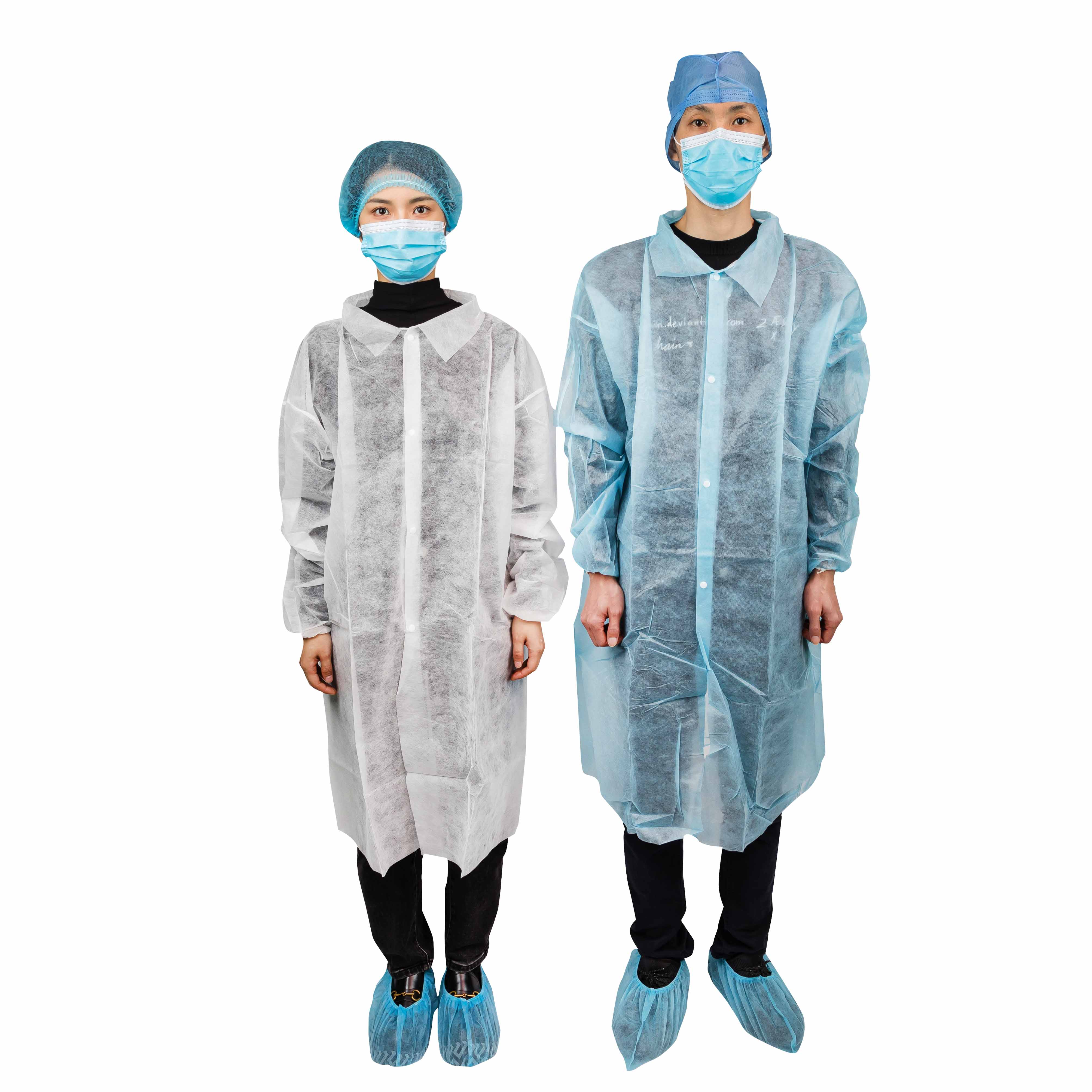 Different styles of disposable lab coats